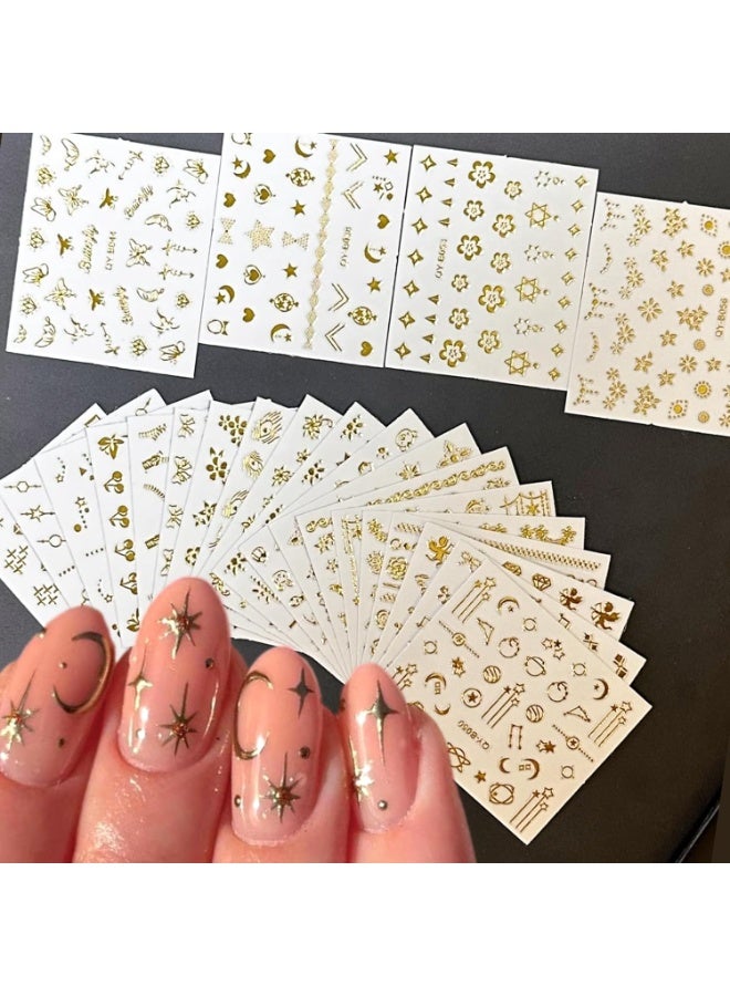 30 Sheets Gold Nail Art Stickers Gold Flower Butterfly Nail Stickers Star Line Self-Adhesive Nail Decals Acrylic Nails DIY Design Nail Supplies for Women and Girls - Image 1