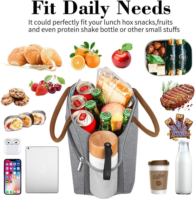 SaleOn SaleOn Insulated Lunch Bag for Women/Men/Adult, Lunch Box Lunch Bag Women, Small Leakproof Cute Lunch Tote Large Capacity Reusable Lunch Container for Work/Office/Picnic/Beach -Grey  - Image 5