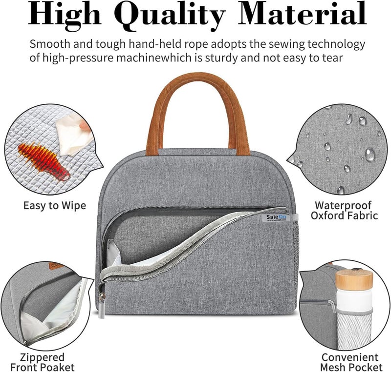 SaleOn SaleOn Insulated Lunch Bag for Women/Men/Adult, Lunch Box Lunch Bag Women, Small Leakproof Cute Lunch Tote Large Capacity Reusable Lunch Container for Work/Office/Picnic/Beach -Grey  - Image 2