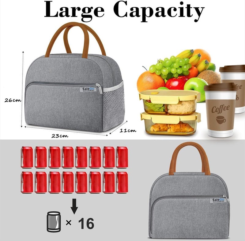 SaleOn SaleOn Insulated Lunch Bag for Women/Men/Adult, Lunch Box Lunch Bag Women, Small Leakproof Cute Lunch Tote Large Capacity Reusable Lunch Container for Work/Office/Picnic/Beach -Grey  - Image 4