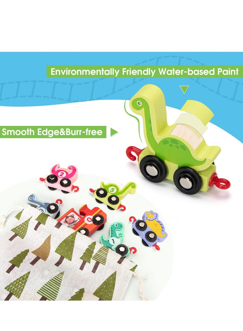 11 PCS Toy Cars for 1 2 3 Year Old Boy Girls Gifts, with Wooden Dinosaur Train Cars with Numbers,Educational Toy Train Set for 2 3 4 Year Old Birthday Gifts Baby Toys 12 18 Months for Infant Toddler  - Image 5