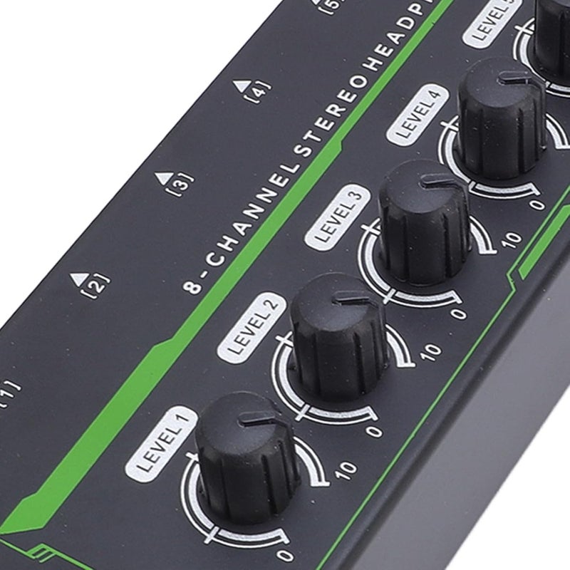Eujgoov HA800 PRO 8 Channel DJ Mixer Headphone Amplifier Splitter 1/8 TS Headphone Mixer Amp for Studio (US Plug) - Image 2