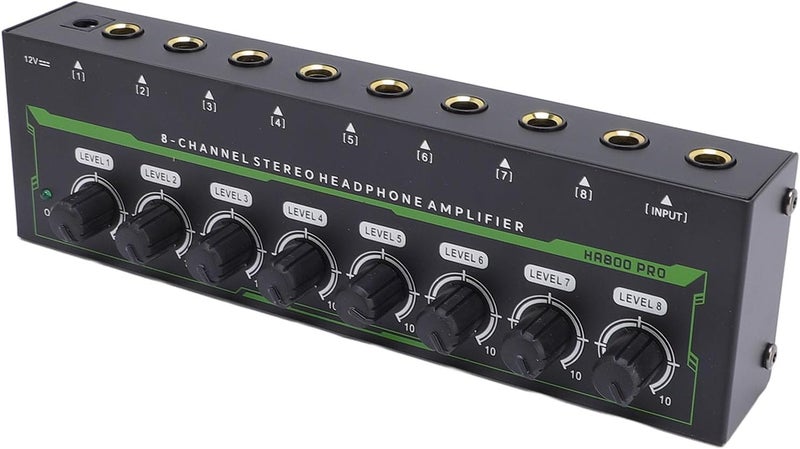 Eujgoov HA800 PRO 8 Channel DJ Mixer Headphone Amplifier Splitter 1/8 TS Headphone Mixer Amp for Studio (US Plug) - Image 1