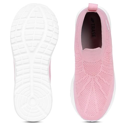 TRASE Sports Slip-On Shoes for Kids | Knitted Upper Lightweight Footwear for Boys & Girls | Comfortable EVA Sole and Breathable Shoes for Walking & Play (Pink, 13C UK) - Image 5
