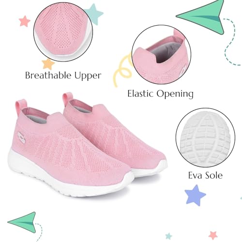 TRASE Sports Slip-On Shoes for Kids | Knitted Upper Lightweight Footwear for Boys & Girls | Comfortable EVA Sole and Breathable Shoes for Walking & Play (Pink, 13C UK) - Image 2