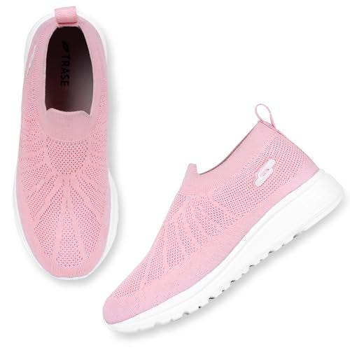 TRASE Sports Slip-On Shoes for Kids | Knitted Upper Lightweight Footwear for Boys & Girls | Comfortable EVA Sole and Breathable Shoes for Walking & Play (Pink, 13C UK) - Image 3