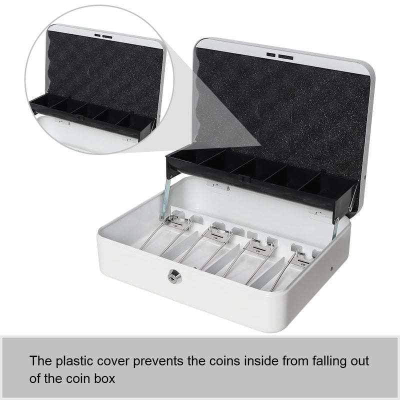 Jssmst Locking Large Metal Cash Box with Money Tray, Money Box with Key Lock, White, SM-CB0504L - Image 2