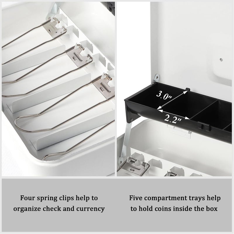 Jssmst Locking Large Metal Cash Box with Money Tray, Money Box with Key Lock, White, SM-CB0504L - Image 3
