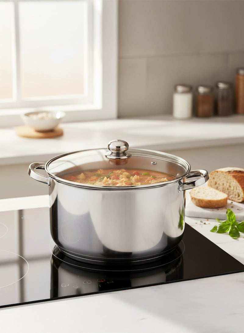 Wilson Amara Stainless Steel Casserole Pot with Twin Handles 32x18.5cm, Vented Glass Lid, Induction Ready, Oven Safe - 5-layer base - Image 2
