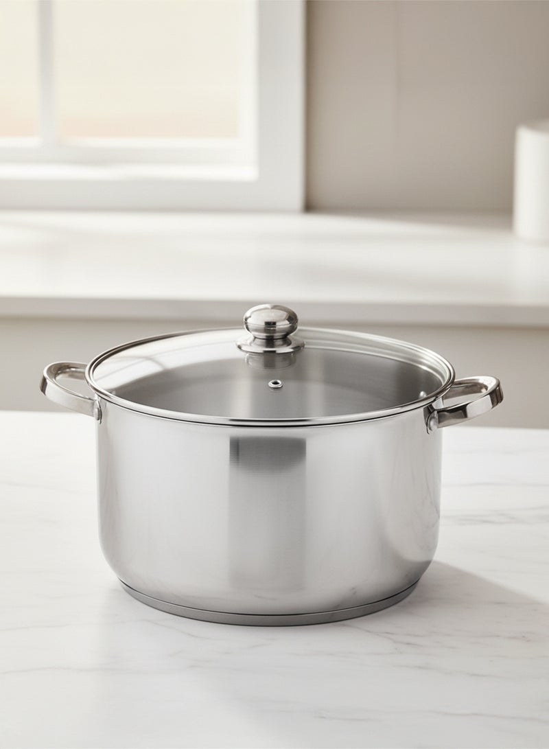 Wilson Amara Stainless Steel Casserole Pot with Twin Handles 32x18.5cm, Vented Glass Lid, Induction Ready, Oven Safe - 5-layer base - Image 1