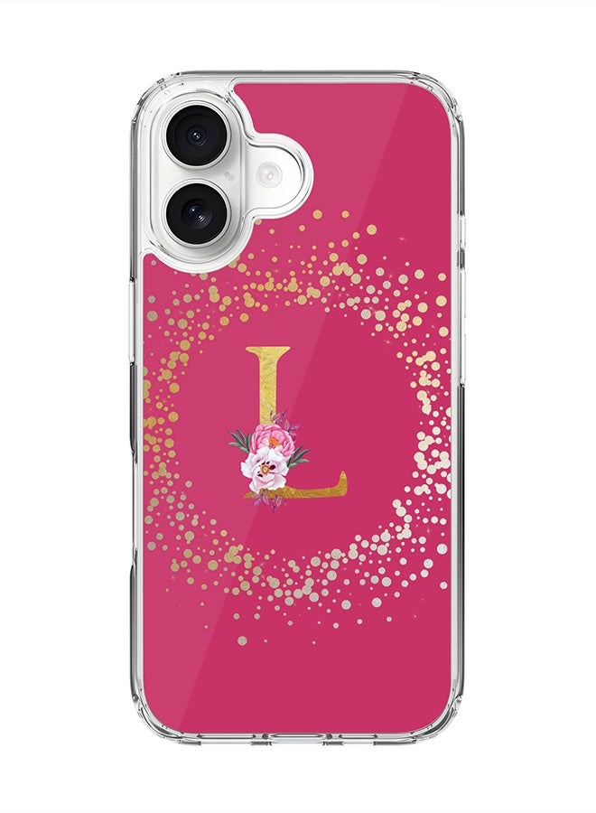 Stylizedd Classic Clear MagSafe Case for iPhone 17 , Hybrid Soft Case Flexible Edges Anti Drop TPU PC Gel Thin Transparent Cover [ Designed for iPhone 17 ] - Custom Monogram Initial Letter Floral Pattern Alphabet - L ( Deep Pink Rose )