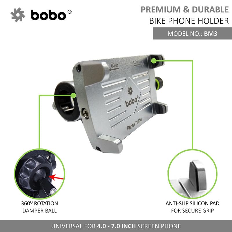 BOBO BM3 Aluminium Waterproof Bike/Motorcycle/Scooter Mobile Phone Holder Mount, Ideal for Maps and GPS Navigation (Silver) - Image 2