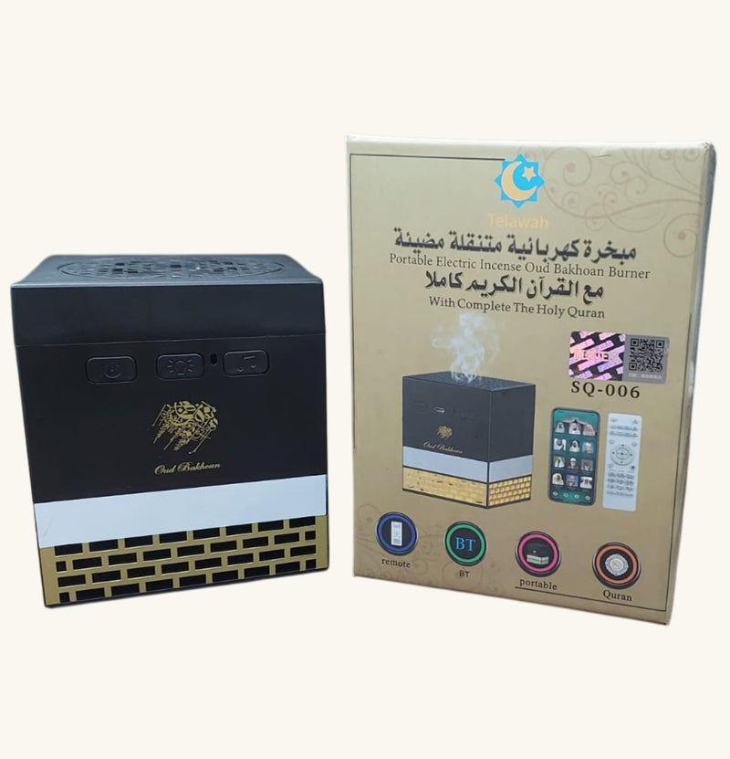 عود بخوان مبخرة عود كهربائية ذكية محمولة قابلة لإعادة الشحن من تيلاوا، مزودة بمكبر صوت بلوتوث، ومشغل MP3 للقرآن الكريم، وإضاءة LED، وجهاز تحكم عن بعد، للاستخدام المنزلي والسيارة وكهدية. - Image 1