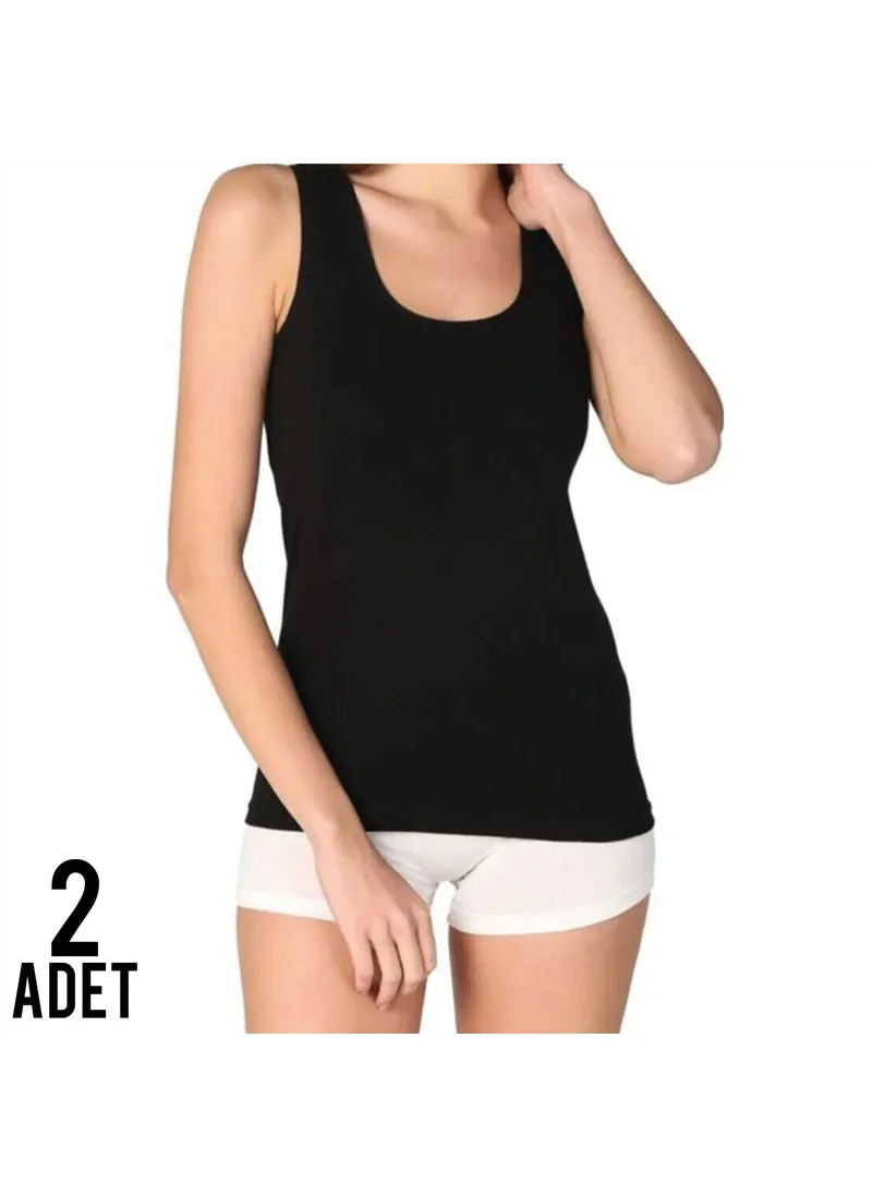 Tutku Passion Women's Elastane Wide Strap Undershirt Black 2-Pack