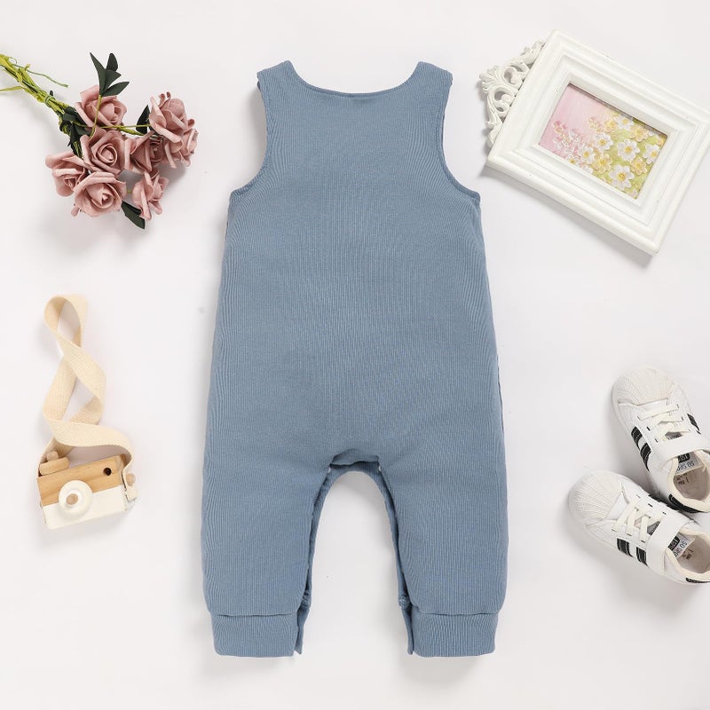 Viworld Baby Boy 1st Birthday Romper Infant Ribbed Jumpsuit Embroidery One Year Old Cake Smash Outfits (Grey Blue,12-18M) - Image 3