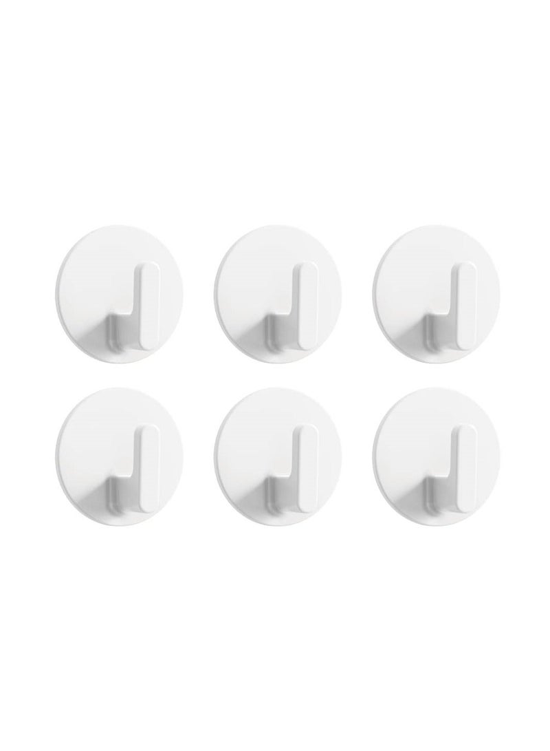 Adhesive Hooks, 6 Pack White Self Adhesive Shower Wall Hooks, Plastic Hook No Drill Hook Multipurpose Wall Mounted Hook, Heavy Duty Bathroom Hooks for Towel, Hat, Key - Image 1