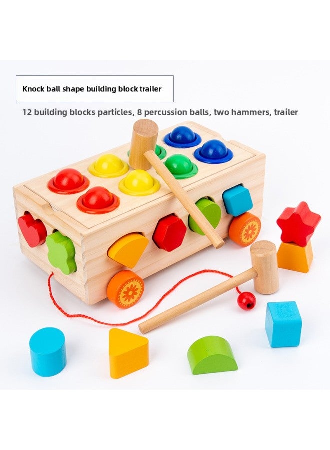 Direct Supply Children's Early Education Knocking Ball Trailer Stereo Puzzle Wooden Creative Model Shape Puzzle-Color:Knock Ball Trailer - Image 1