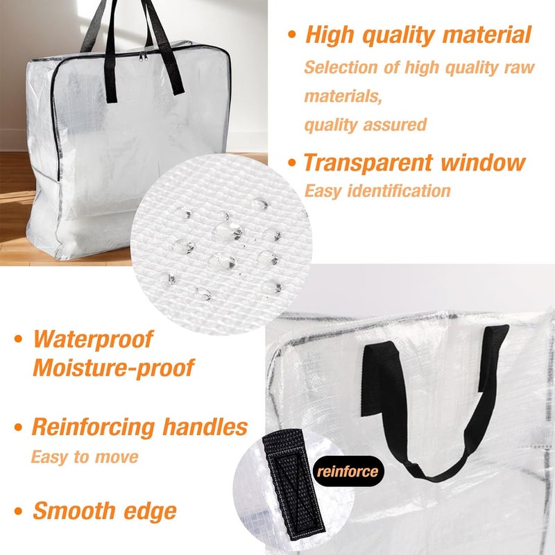 JIANGLAI 80L Clothes Storage Bags, 4 Pack Large Clear Capacity Clothes Organizer with Zips, Moisture proof, Plastic Packing Boxes for Moving House with Durable Handles for Clothing, Duvet, Bedding (Black) - Image 3