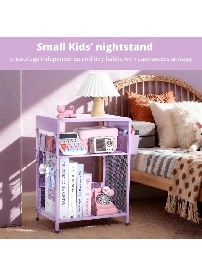 ECOLOVI Purple Kids Nightstand, 3-Tier Small Side Table for Small Spaces, Narrow End Table with Adjustable Storage Shelf, Girls Bedside Table for Toddler in Nursery, Living Room Sofa, Bedroom, Office - Image 3