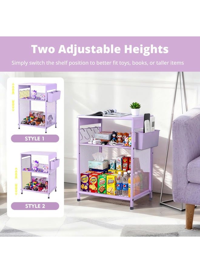 ECOLOVI Purple Kids Nightstand, 3-Tier Small Side Table for Small Spaces, Narrow End Table with Adjustable Storage Shelf, Girls Bedside Table for Toddler in Nursery, Living Room Sofa, Bedroom, Office - Image 4