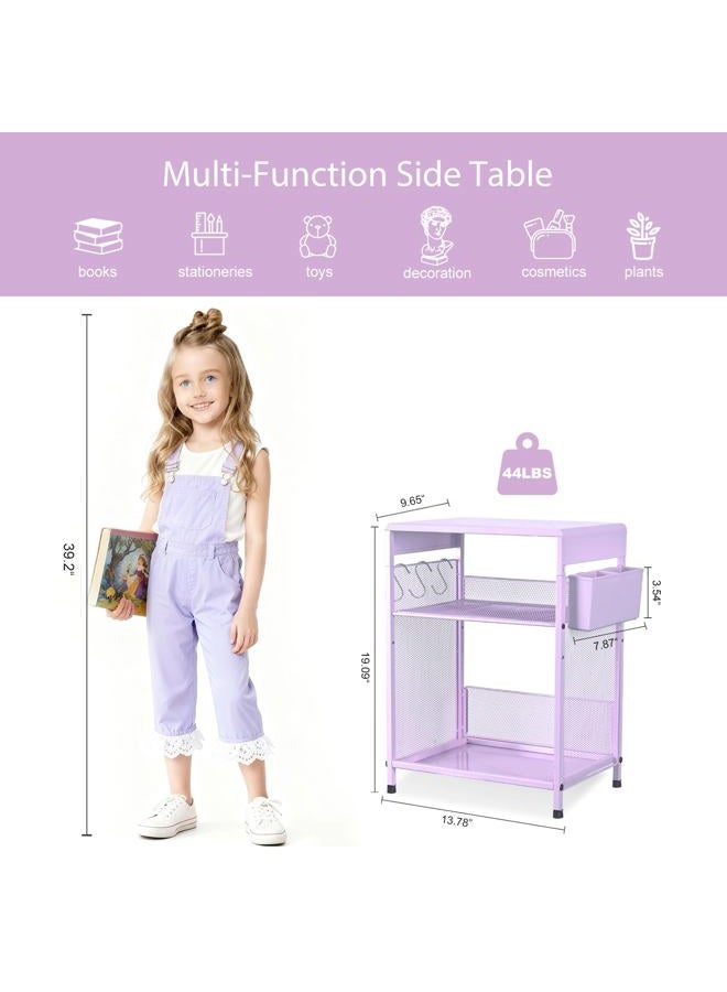 ECOLOVI Purple Kids Nightstand, 3-Tier Small Side Table for Small Spaces, Narrow End Table with Adjustable Storage Shelf, Girls Bedside Table for Toddler in Nursery, Living Room Sofa, Bedroom, Office - Image 2