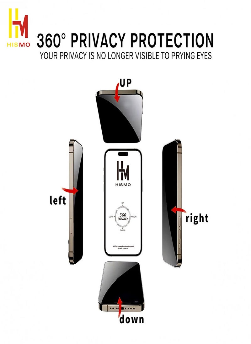 360° Full Privacy Screen Protector【iPhone 13/13 Pro/14】360 Degree All-Angles Peeping Protection, 9H Tempered Glass, Bubble-Free Installation, Smooth Touch, Full Edge Coverage