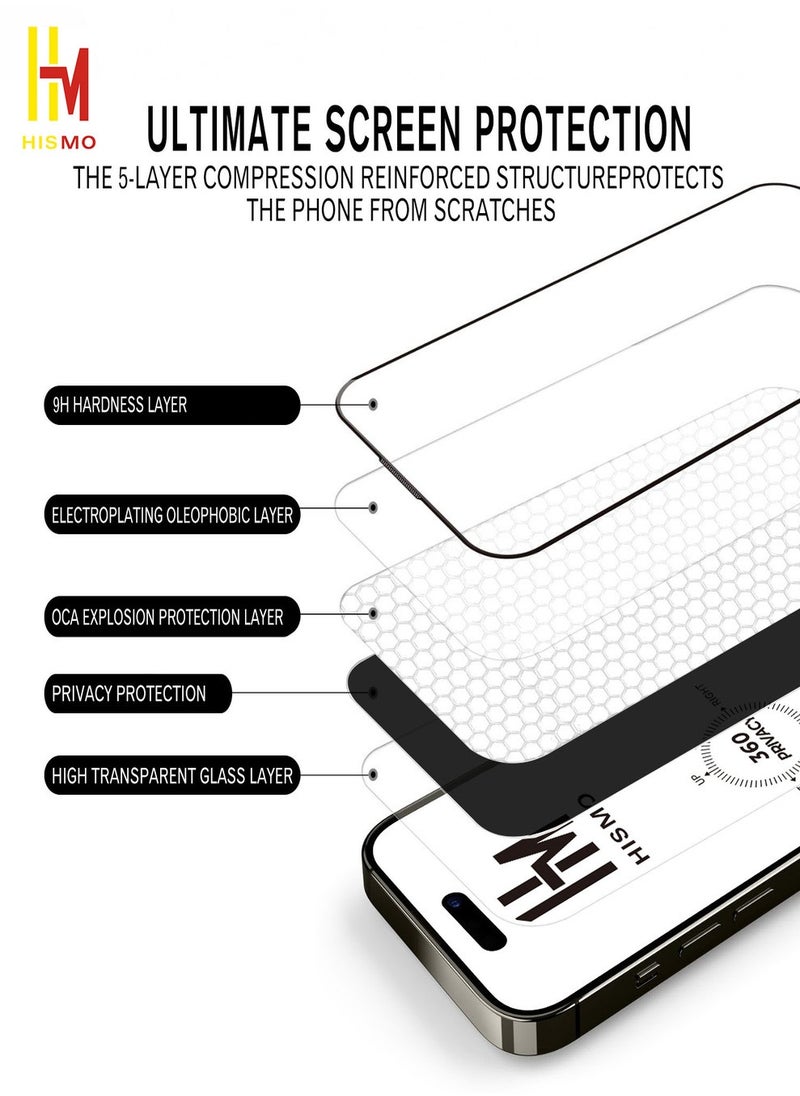 360° Full Privacy Screen Protector【iPhone 13/13 Pro/14】360 Degree All-Angles Peeping Protection, 9H Tempered Glass, Bubble-Free Installation, Smooth Touch, Full Edge Coverage
