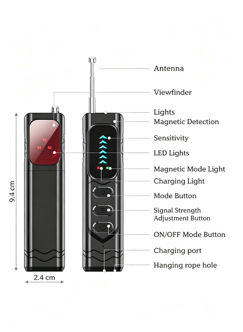 Hidden Camera Finder Spy Camera Detector Portable RF Signal Bug Detector with 6 Levels Sensitivity, Privacy Security Scanner Locates Hidden Cameras, GPS Trackers and Wireless Audio Listening Devices, Personal Safety Device for Hotel, Office, Bathroom, Bedroom & Travel - Image 4