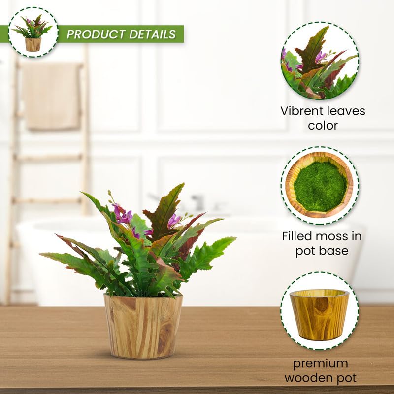 fancymart Plastic Artificial Plant Arrangement In Wood Pot(Design-16),Multicolor - Image 3