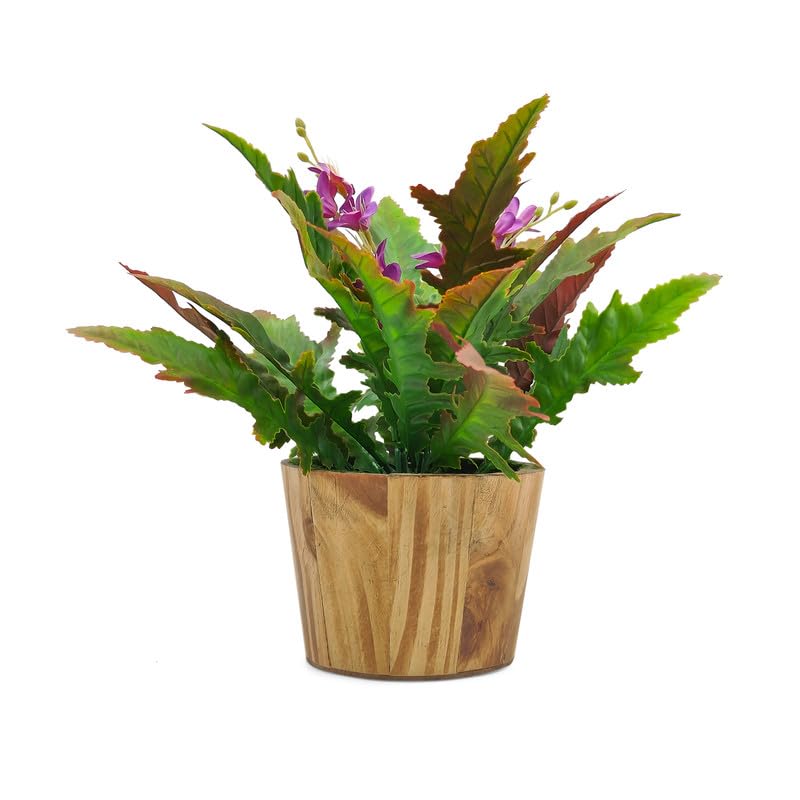fancymart Plastic Artificial Plant Arrangement In Wood Pot(Design-16),Multicolor - Image 1