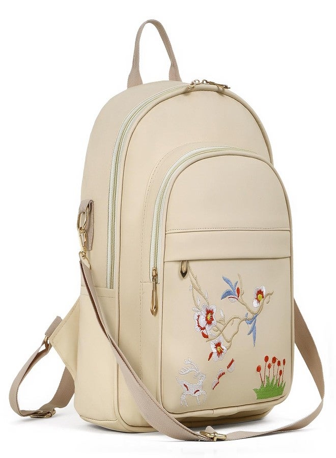 SKUGG 2024 New Flower Embroidered Artistic National Style Oxford Small Capacity Women's Backpack (Hiran_Cream) - Image 1