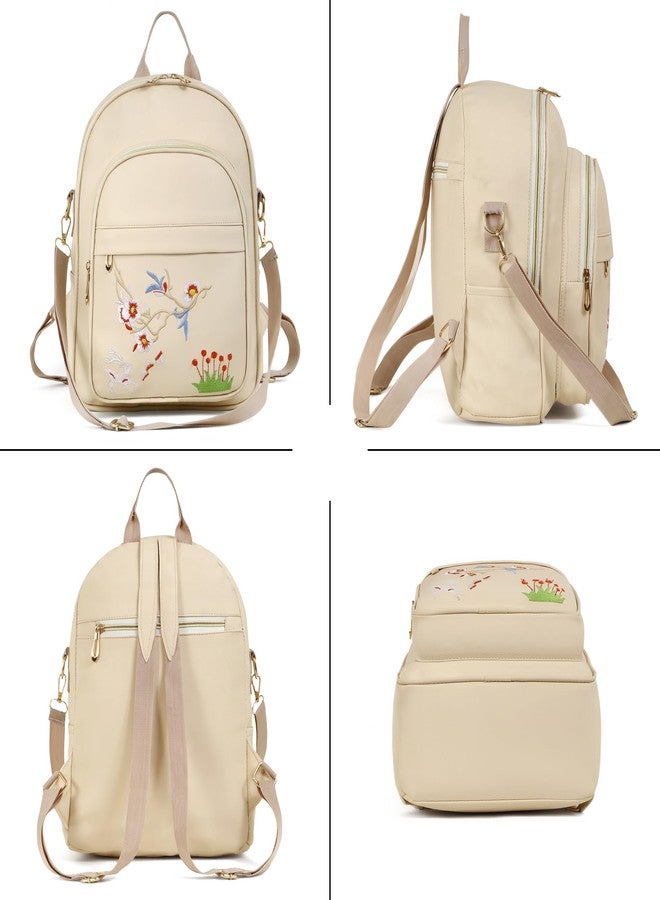 SKUGG 2024 New Flower Embroidered Artistic National Style Oxford Small Capacity Women's Backpack (Hiran_Cream) - Image 3