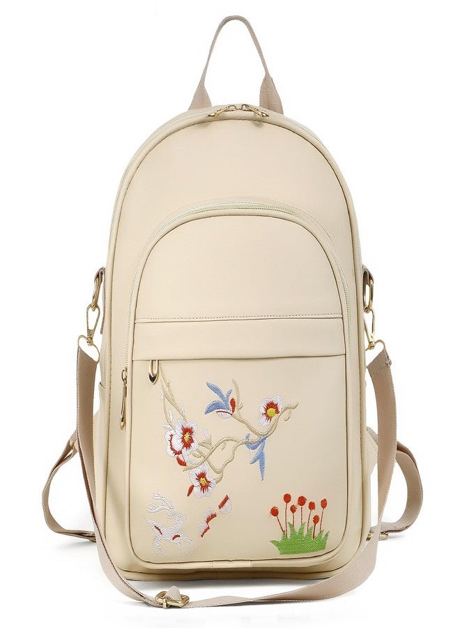 SKUGG 2024 New Flower Embroidered Artistic National Style Oxford Small Capacity Women's Backpack (Hiran_Cream) - Image 4