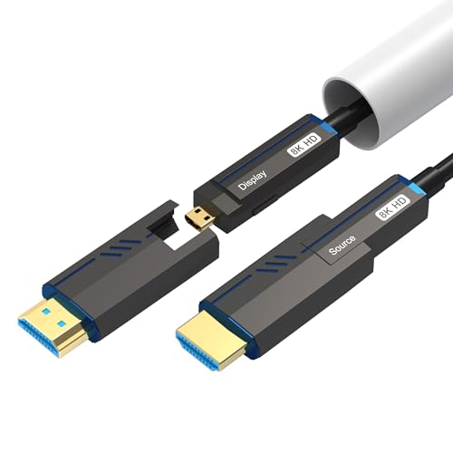 ecjtu 8K Detachable HDMI Fiber Optic Cable 100Feet/30m, Long HDMI 2.1 Cable in Wall, with Dual Micro HDMI and Standard HDMI Connectors, Compatible for PC, TV, playstation4, PS5, Xbox Series X, RTX4090/4080 - Image 1