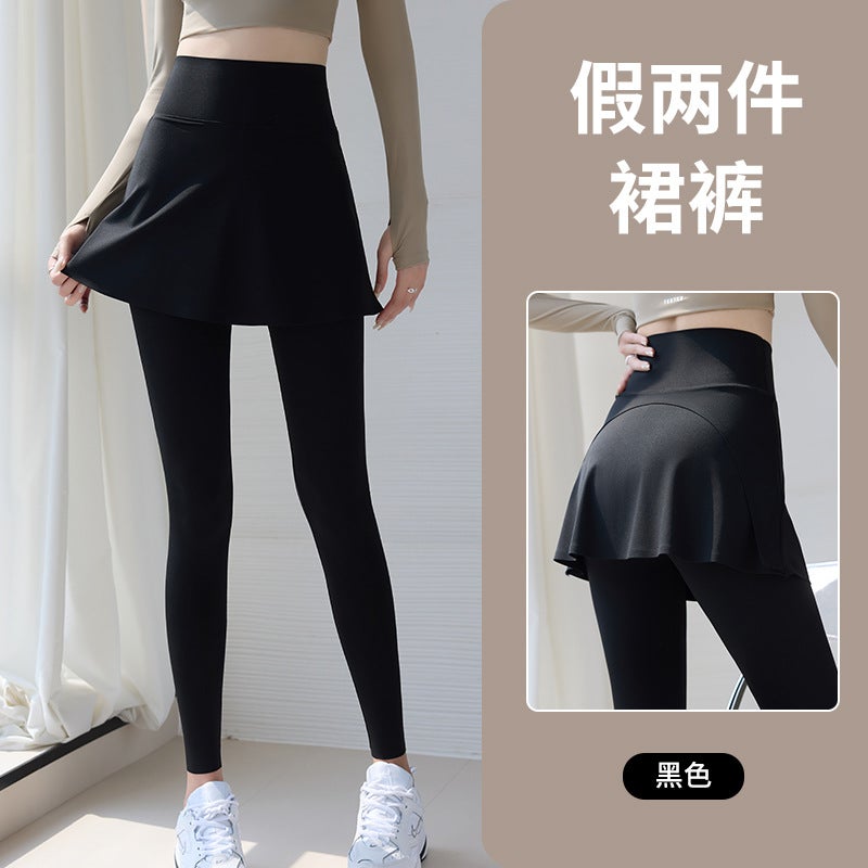 High Waist Tummy Control Shark Pants with Skirt Cover for Women dark curry - Image 3