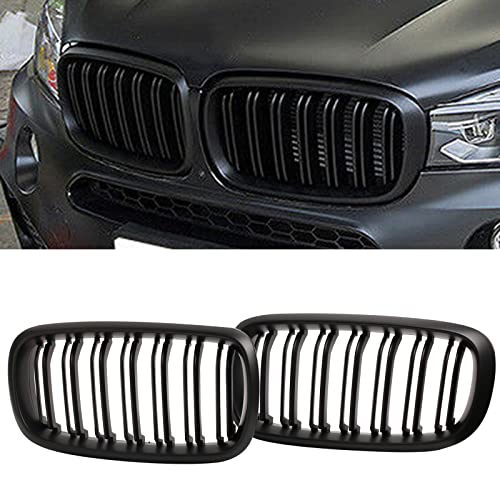 BILLDIO X5 F15 GrilleFront Bumper Kidney Grill Fit 20142018 X5 F15 X6 F16 X5M F85 X6M F86 Dual Slat Double Line Matte Black Grills 2pc Set - Image 1