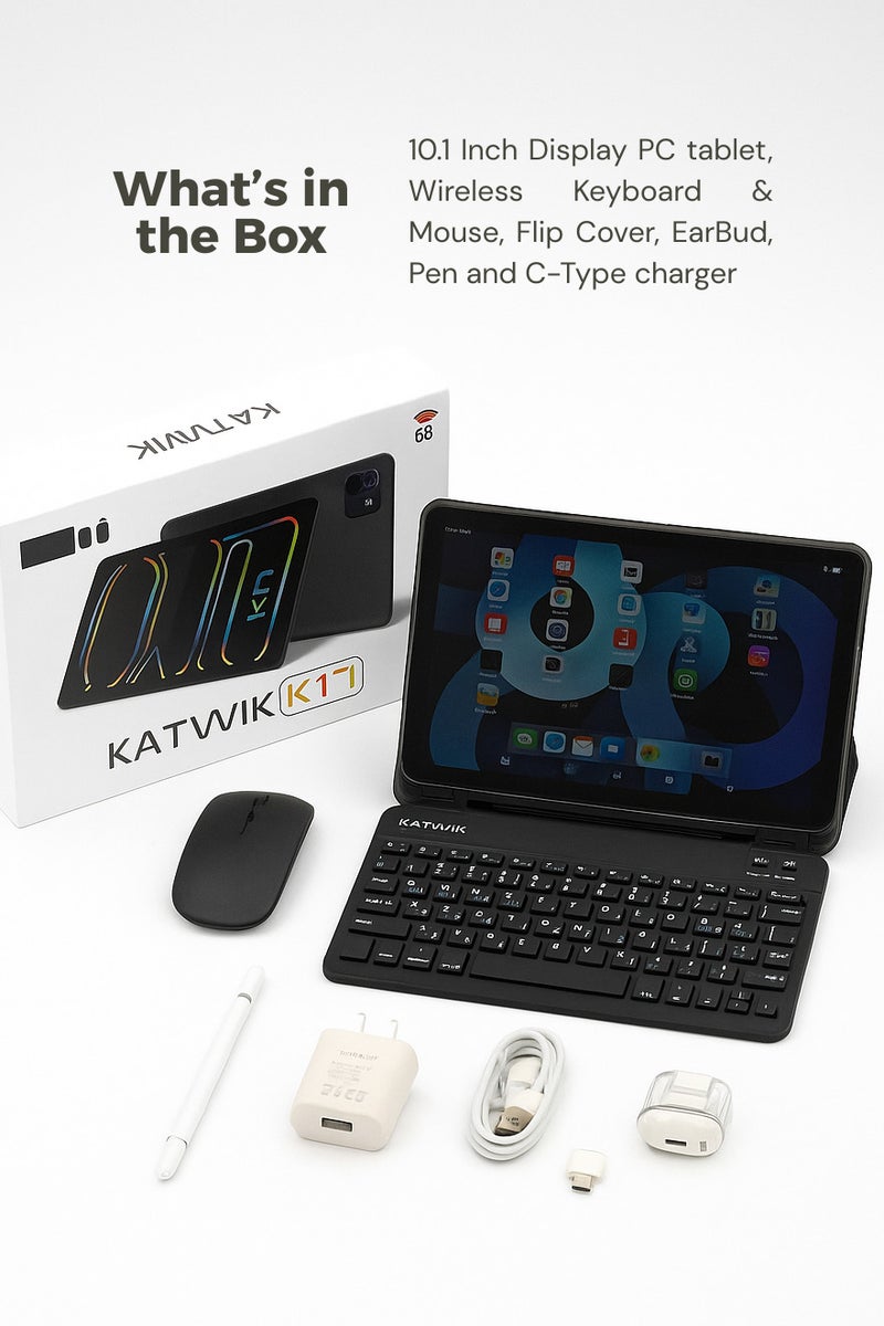 كاتويك تابلت K17 الذكي للأطفال للتعلم، شاشة بحجم 10 بوصات، لوحة مفاتيح وفأرة لاسلكية، غطاء قابل للطي، قلم، شاحن من نوع C - Image 4