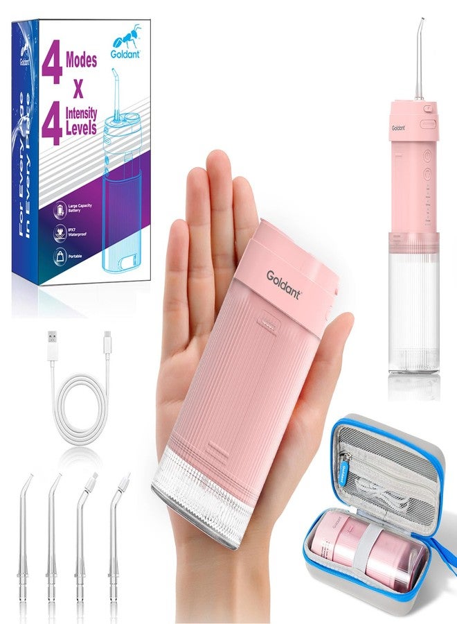GOLDANT 2026 New Portable Water Flosser for Teeth, 4 Modes & 4 Intensity Levels, Mini Small Design with Exquisite Travel Case, Removable Tank, IPX7 Waterproof, Cordless Dental Oral Irrigator (Pink - Image 1