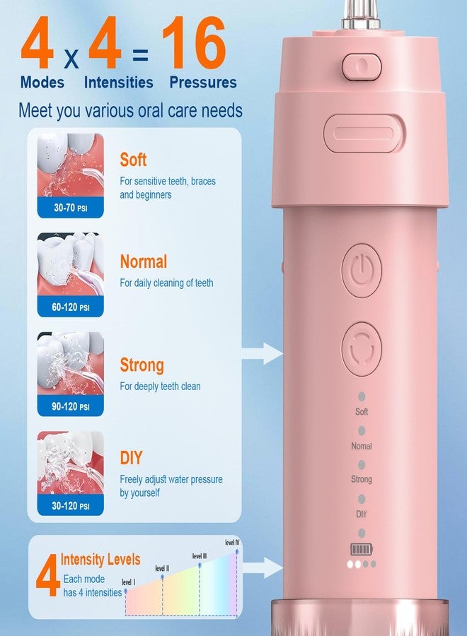 GOLDANT 2026 New Portable Water Flosser for Teeth, 4 Modes & 4 Intensity Levels, Mini Small Design with Exquisite Travel Case, Removable Tank, IPX7 Waterproof, Cordless Dental Oral Irrigator (Pink - Image 2