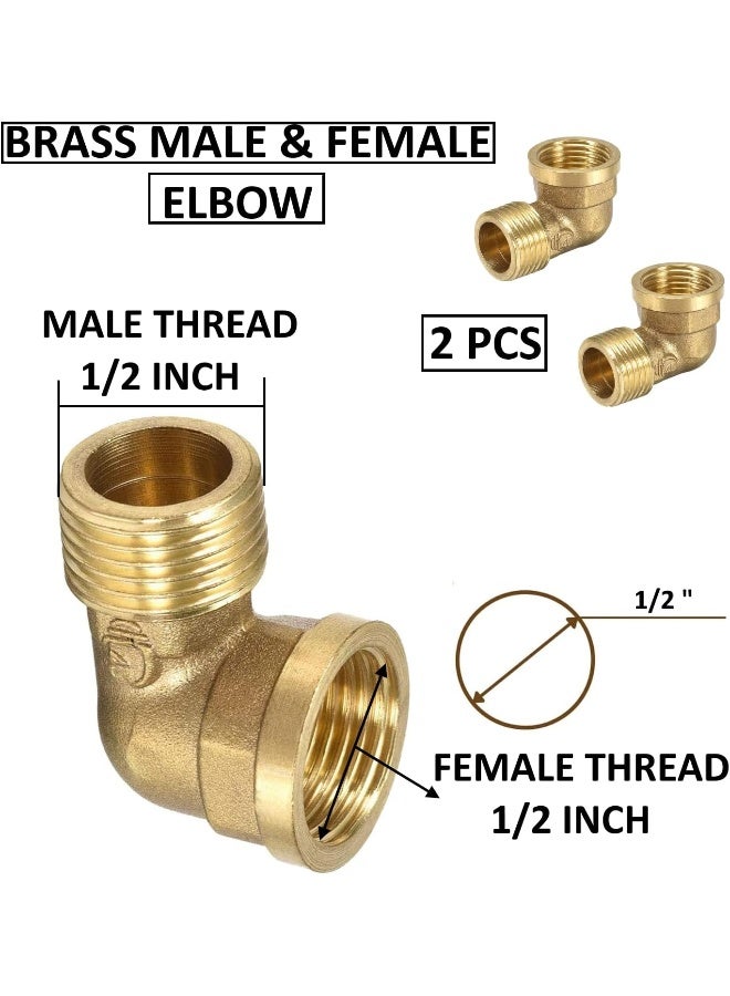 Royal Apex 2Pcs Set Brass Multi Purpose Hose Fittings With Bsp Thread For Plumbing Gas Hot Water Pipe Connector Pneumatic Etc Female Male Elbow 1/2 Inch - Image 2