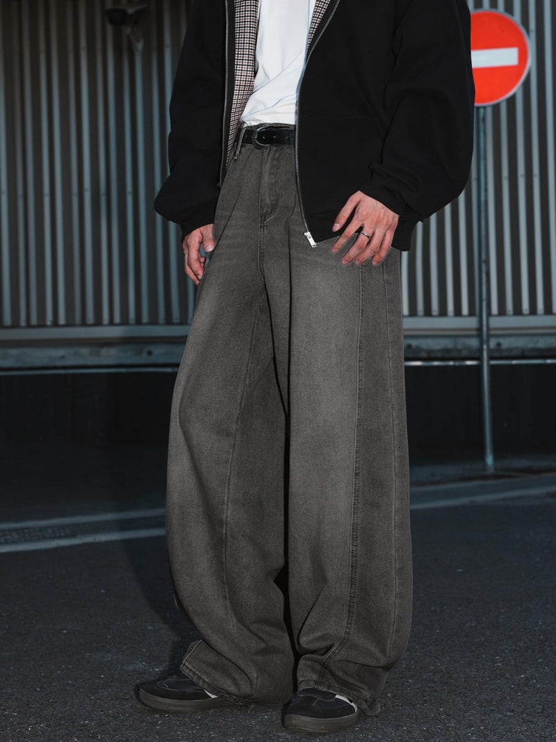 CAONAT Mens Baggy Jeans Wide Leg Y2k Denim Pants Skater Hip Hop Fashion Loose Fit Casual Trousers Streetwear Black - Image 3