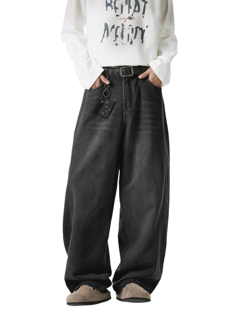 CAONAT Mens Baggy Jeans Wide Leg Y2k Denim Pants Skater Hip Hop Fashion Loose Fit Casual Trousers Streetwear Black - Image 1
