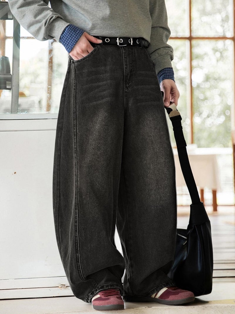 CAONAT Mens Baggy Jeans Wide Leg Y2k Denim Pants Skater Hip Hop Fashion Loose Fit Casual Trousers Streetwear Black - Image 4