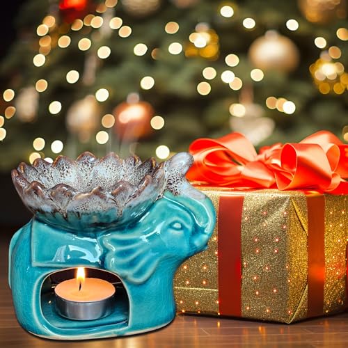 AiXiAng Fragrance Essential Oil Burner Tealight, Tea Light Candle Wax Warmer, Tealight Fragrance Oil Warmer (Ice Cracked Glaz Elephant Shape) - Image 3