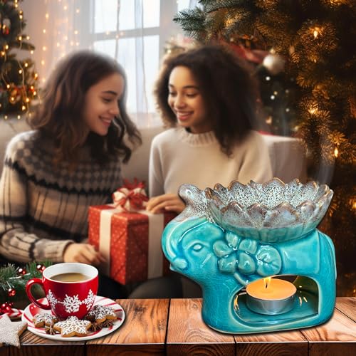 AiXiAng Fragrance Essential Oil Burner Tealight, Tea Light Candle Wax Warmer, Tealight Fragrance Oil Warmer (Ice Cracked Glaz Elephant Shape) - Image 2