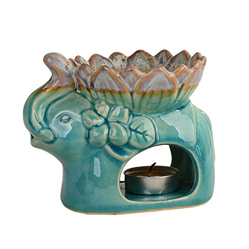 AiXiAng Fragrance Essential Oil Burner Tealight, Tea Light Candle Wax Warmer, Tealight Fragrance Oil Warmer (Ice Cracked Glaz Elephant Shape) - Image 1