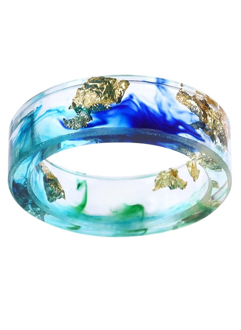 ROMAD 19MM Handmade Resin Dried Flower Gold Foil Ring – EU Size 60, Ocean Blue Ink Pattern, Fashion Statement Jewelry, Unisex Aesthetic Adjustable Ring - Image 2