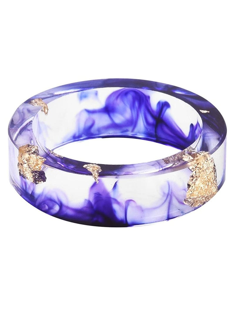 ROMAD 19MM Handmade Resin Dried Flower Gold Foil Ring – EU Size 60, Ocean Blue Ink Pattern, Fashion Statement Jewelry, Unisex Aesthetic Adjustable Ring - Image 1