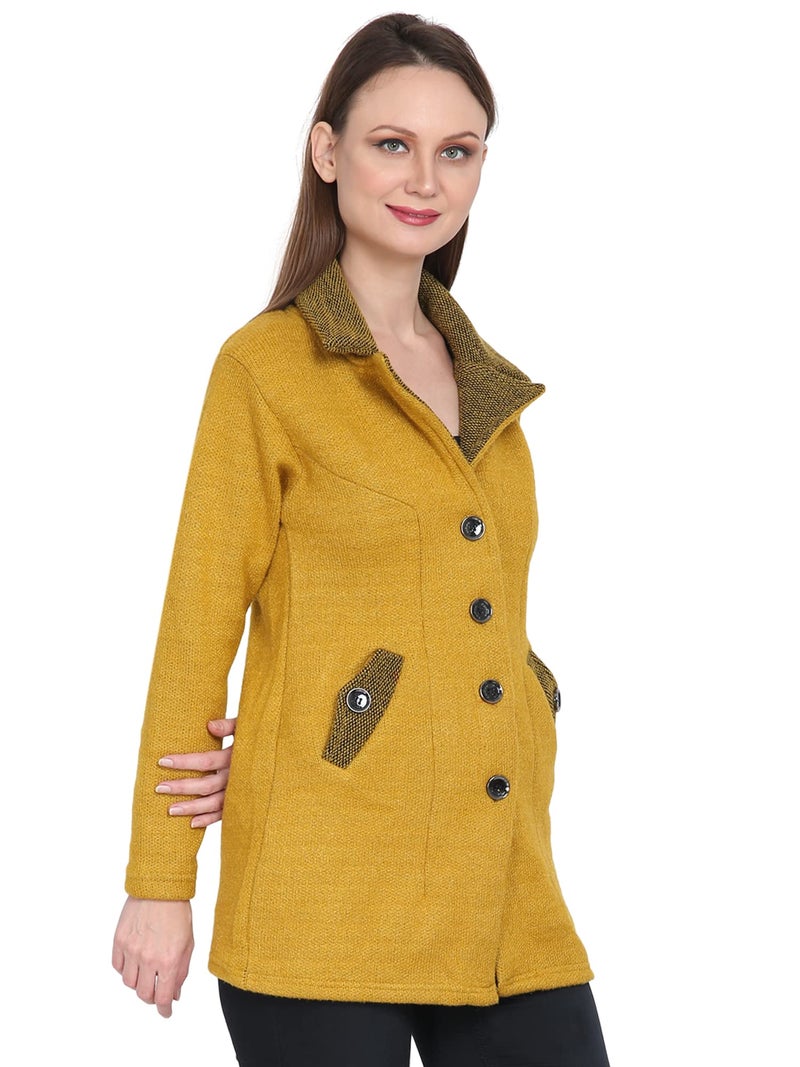 Matelco Womens Woollen Collared Coat Cardigan (IN, Alpha, XL, Mustard Yellow) - Image 4