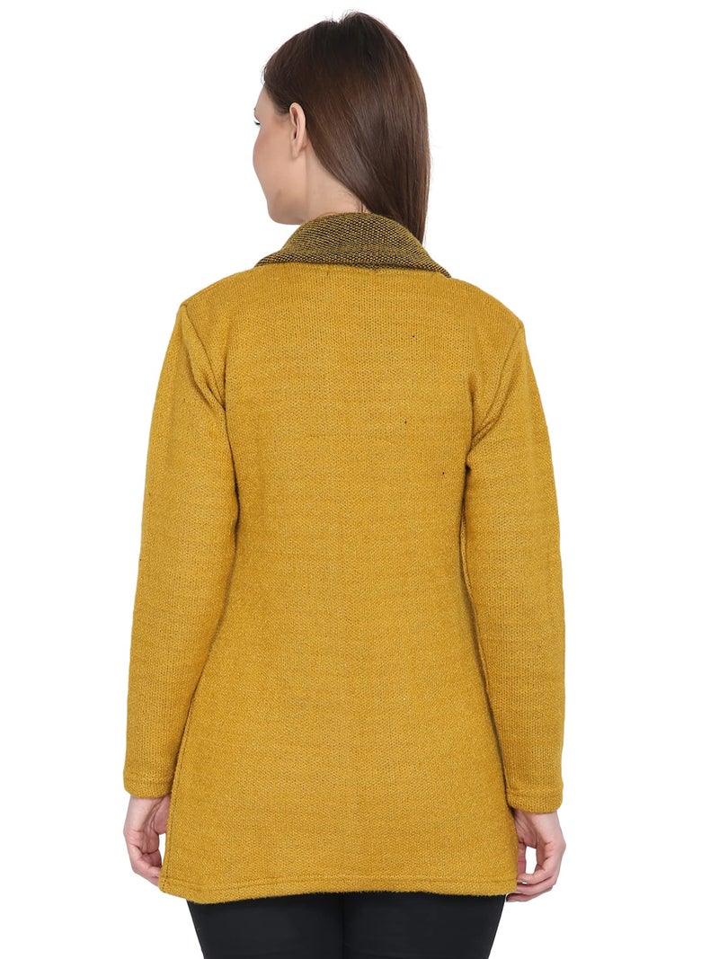 Matelco Womens Woollen Collared Coat Cardigan (IN, Alpha, XL, Mustard Yellow) - Image 5
